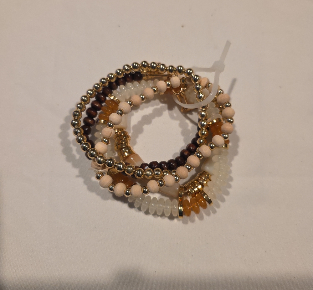 Neutral & Gold Mixed-Bead Stretch Bracelet Set - Women Jewelry